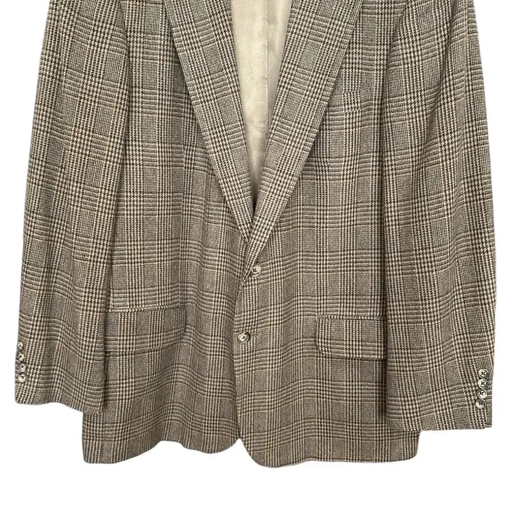 CRICKETEER Vintage Wool Camel Hair Blazer Sport Coat Brown Plaid Ivy Classic 46L